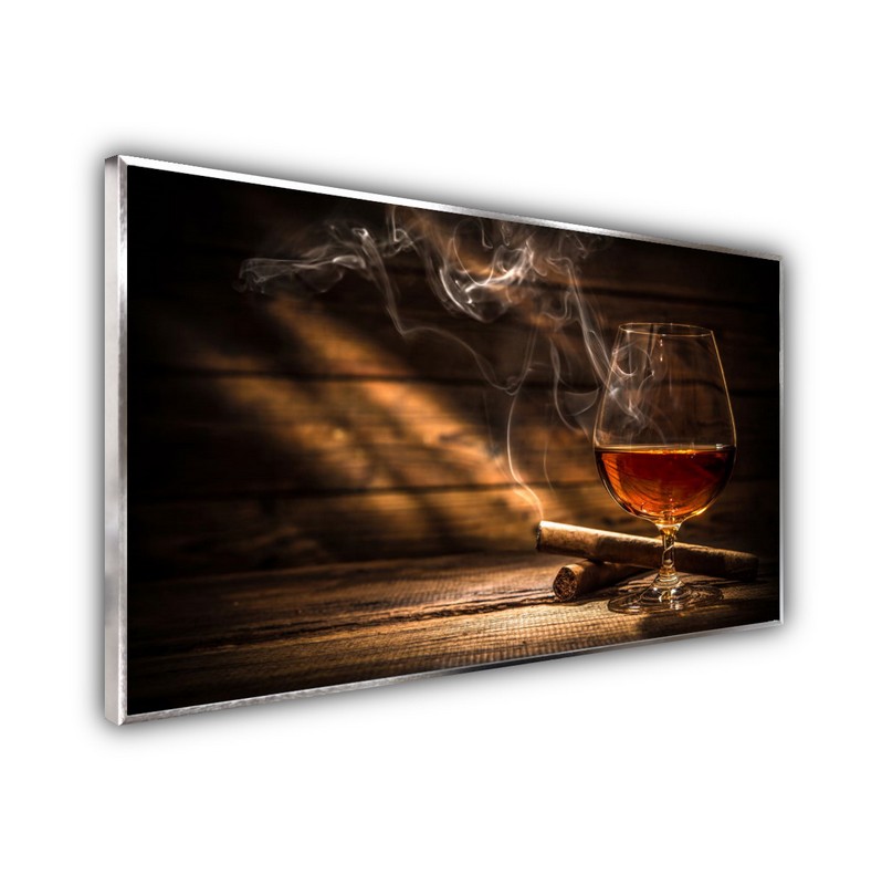 STEINFELD® Glas Infrarotheizung mit Motiv Whisky Zigarren